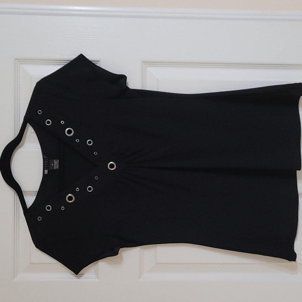 Vintage Carole Little Black top with grommets detailing V-neck